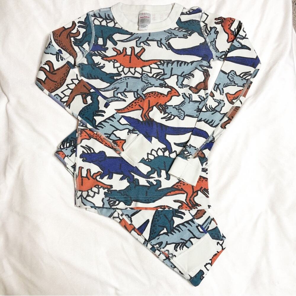 Hanna‎ Andersson off white multicolor dinosaur pajamas size 140 or US 10